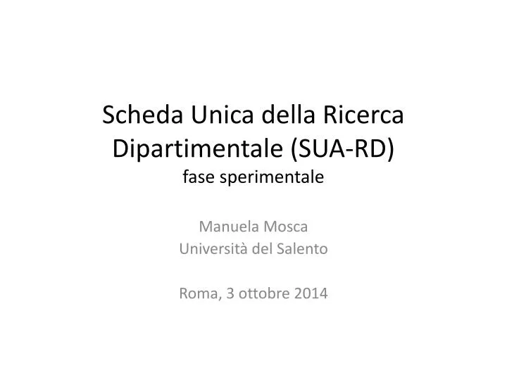 scheda unica della ricerca dipartimentale sua rd fase sperimentale