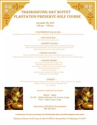 Thanksgiving Day Buffet Plantation Preserve Golf Course