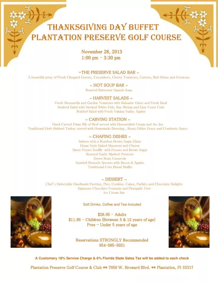 thanksgiving day buffet plantation preserve golf course