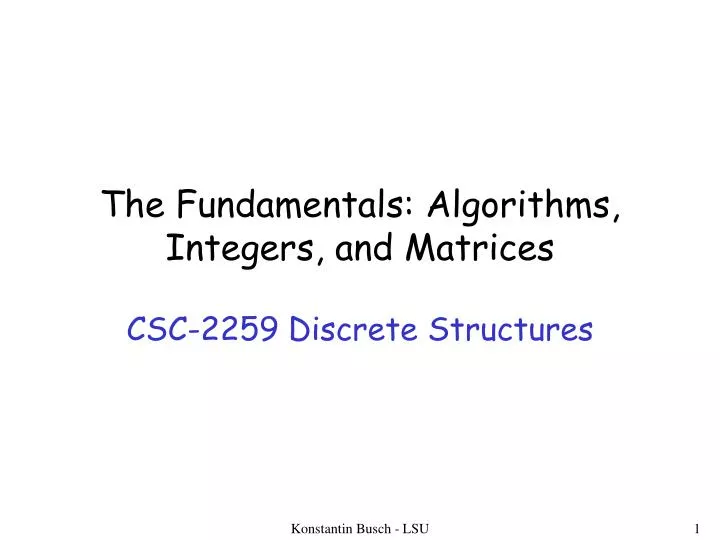 the fundamentals algorithms integers and matrices