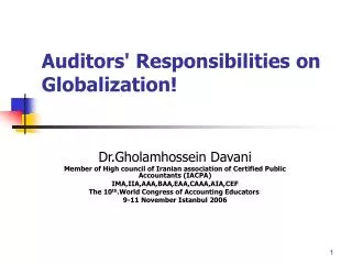 Auditors' Responsibilities on Globalization!