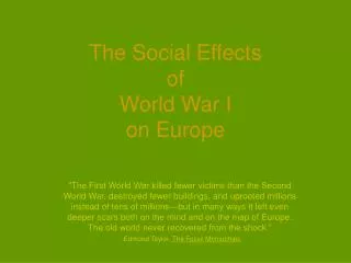 The Social Effects of World War I on Europe