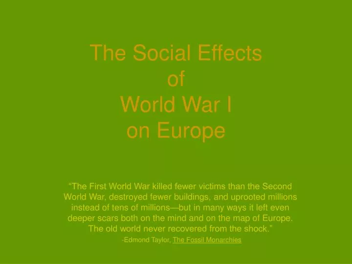 the social effects of world war i on europe