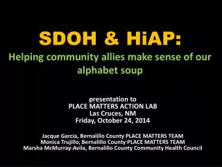 SDOH &amp; HiAP: Helping community allies make sense of our alphabet soup