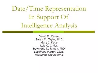 Date/Time Representation In Support Of Intelligence Analysis