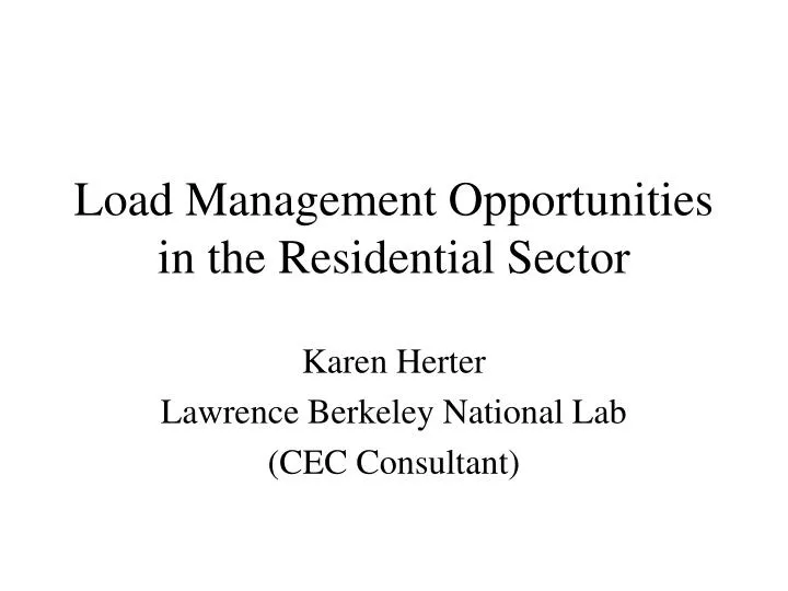 load management opportunities in the residential sector