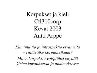 korpukset ja kieli ctl310 corp kev t 200 3 antti arppe