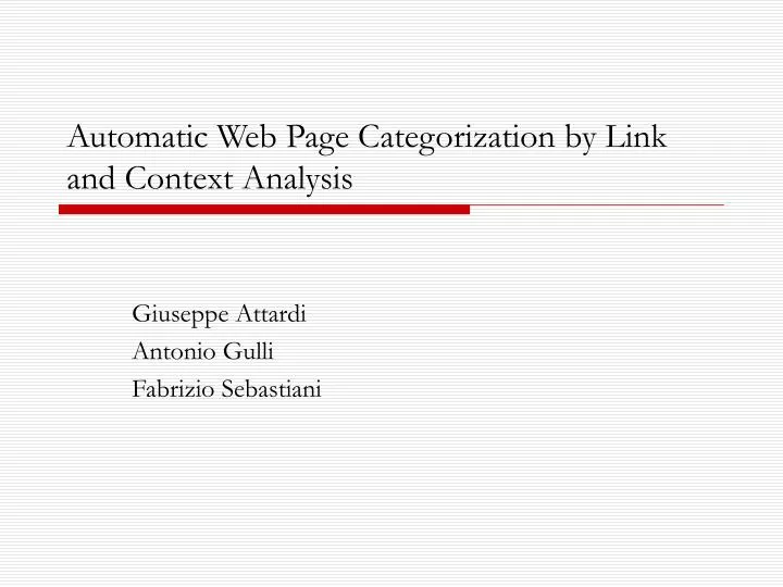 automatic web page categorization by link and context analysis