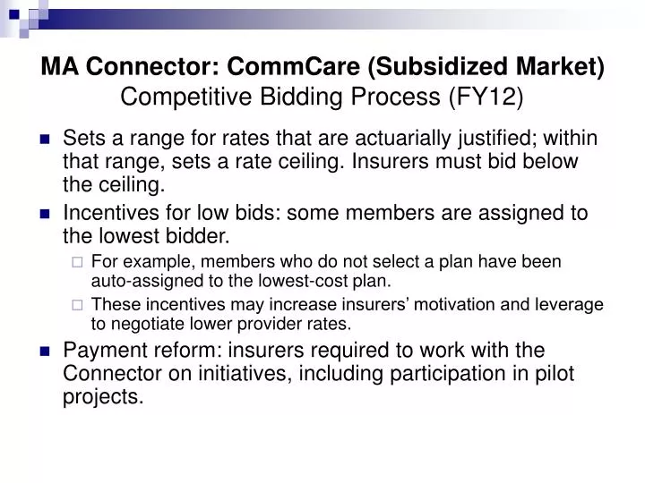 ma connector commcare subsidized market competitive bidding process fy12