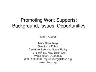 Promoting Work Supports: Background, Issues, Opportunities