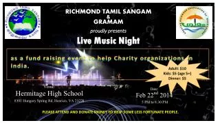 RICHMOND TAMIL SANGAM &amp; GRAMAM p roudly presents Live Music Night