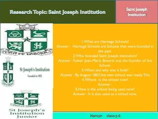 Research Topic: Saint Joseph Institution
