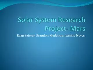 Solar System Research Project- Mars