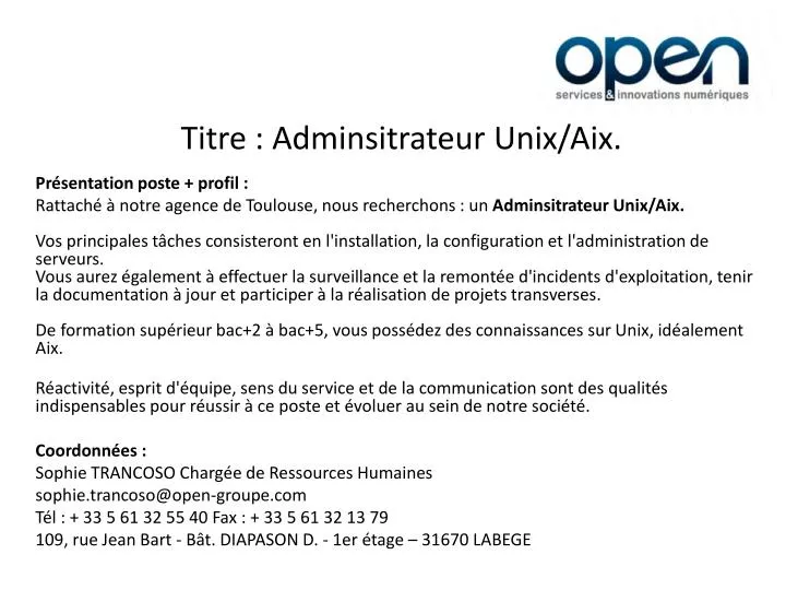 titre adminsitrateur unix aix