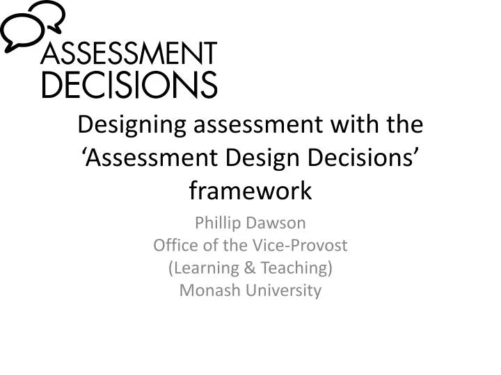 designing assessment with the assessment design decisions framework