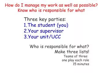 How do I manage my work as well as possible? Know who is responsible for what