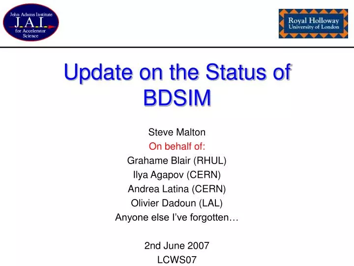 update on the status of bdsim