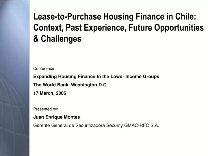 lease to purchase housing finance in chile context past experience future opportunities challenges