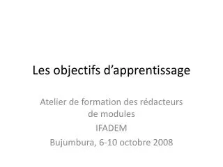 les objectifs d apprentissage