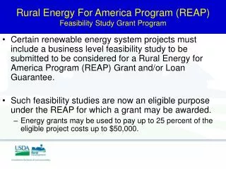 Rural Energy For America Program (REAP) Feasibility Study Grant Program