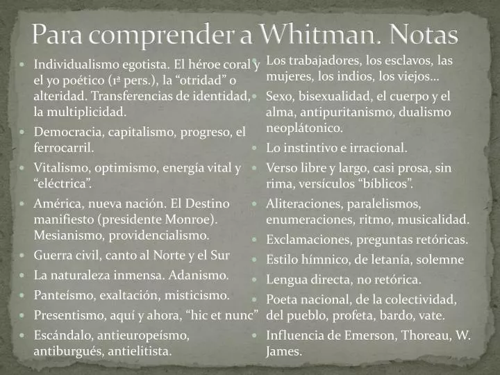 para comprender a whitman notas
