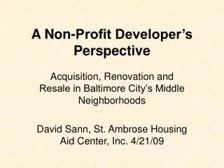 a non profit developer s perspective
