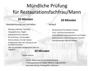 m ndliche pr fung f r restaurationsfachfrau mann