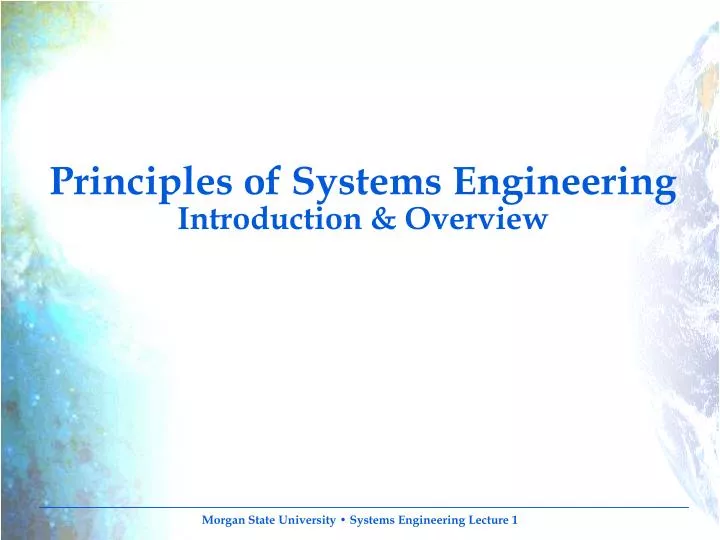 principles of systems engineering introduction overview