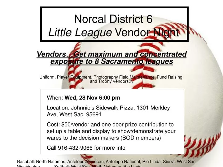 norcal district 6 little league vendor night