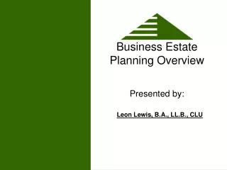 Business Estate Planning Overview Presented by: