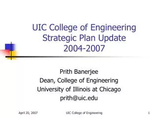 UIC College of Engineering Strategic Plan Update 2004-2007