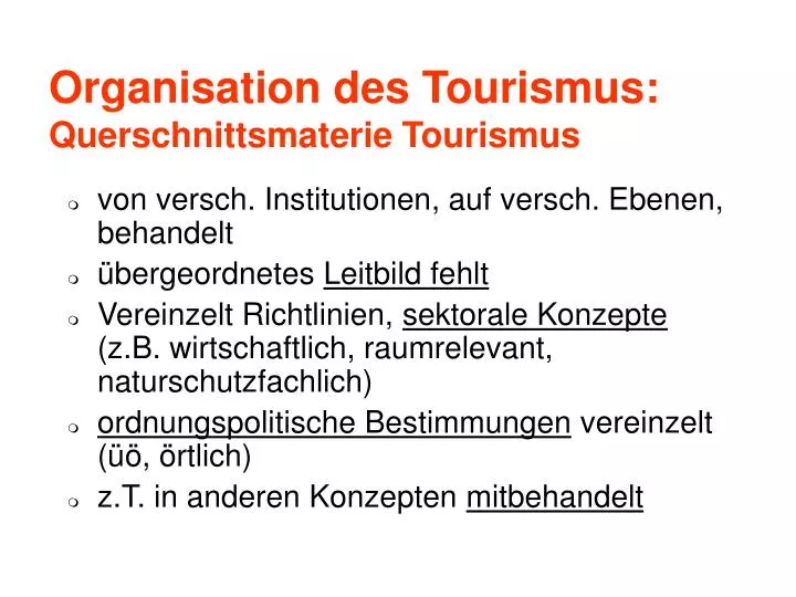organisation des tourismus querschnittsmaterie tourismus