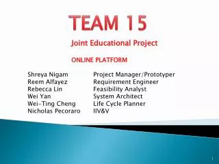 Joint Educational Project 	ONLINE PLATFORM Shreya Nigam		Project Manager/Prototyper