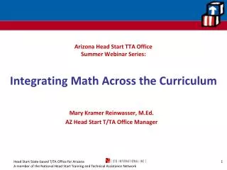 Arizona Head Start TTA Office Summer Webinar Series: Integrating Math Across the Curriculum