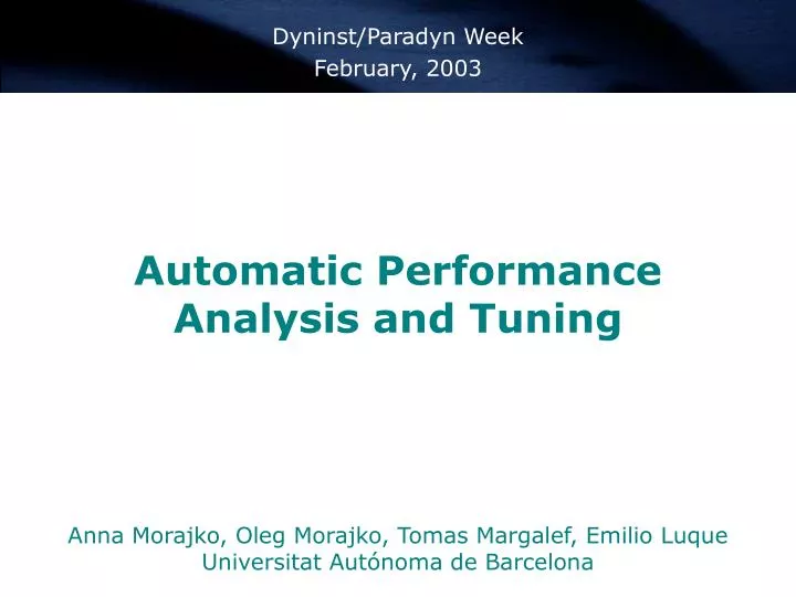 automatic performance analysis and tuning
