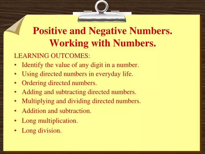 positive and negative numbers working with numbers