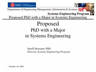 Proposed PhD with a Major in Systems Engineering