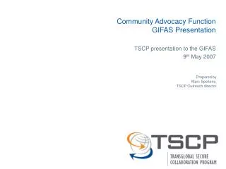 Community Advocacy Function GIFAS Presentation