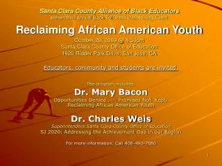 Educators, community and students are invited. The program includes: Dr. Mary Bacon