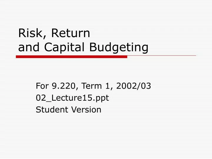 risk return and capital budgeting