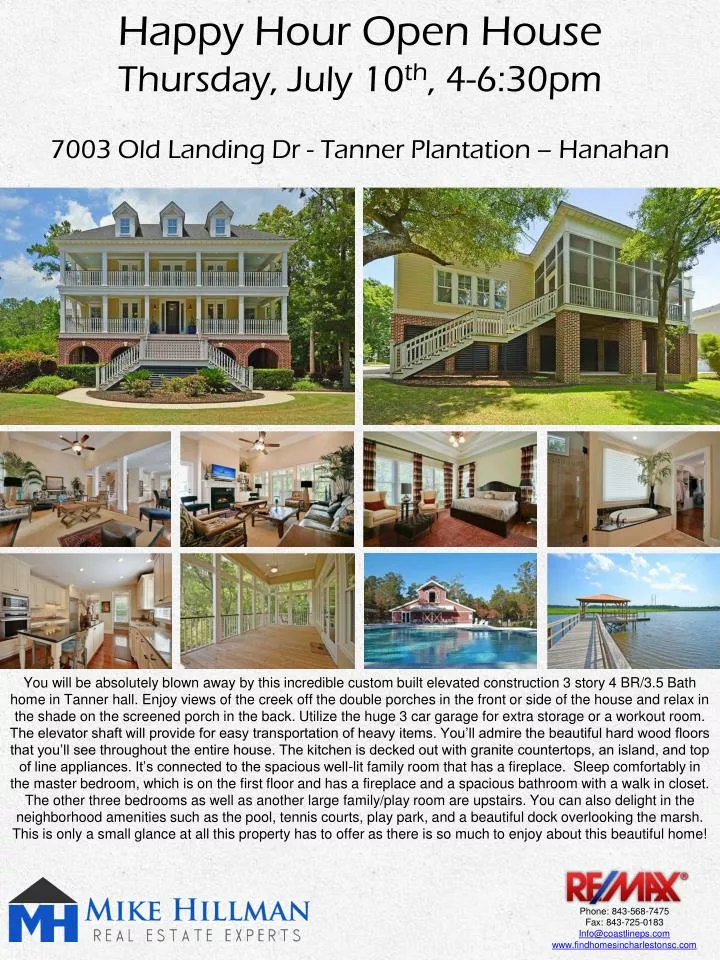 happy hour open house thursday july 10 th 4 6 30pm 7003 old landing dr tanner plantation hanahan