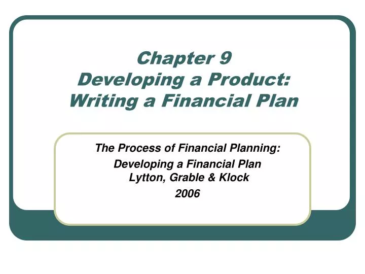 chapter 9 developing a product writing a financial plan