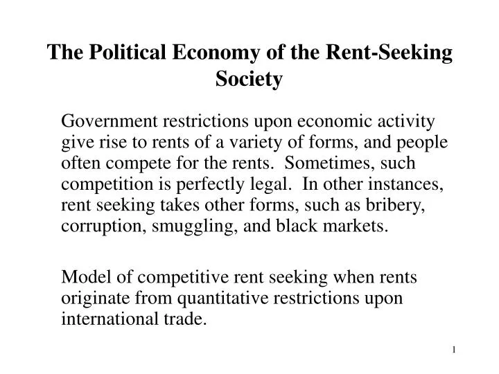 the political economy of the rent seeking society