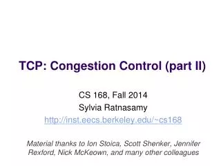 TCP: Congestion Control (part II)