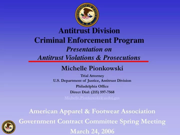 antitrust division criminal enforcement program presentation on antitrust violations prosecutions