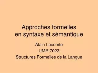 approches formelles en syntaxe et s mantique