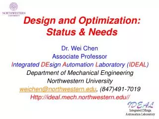 Design and Optimization: Status &amp; Needs