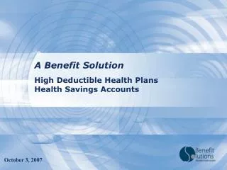 High Deductible Health Plans Health Savings Accounts