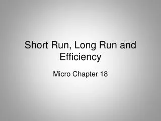 Short Run, Long Run and Efficiency