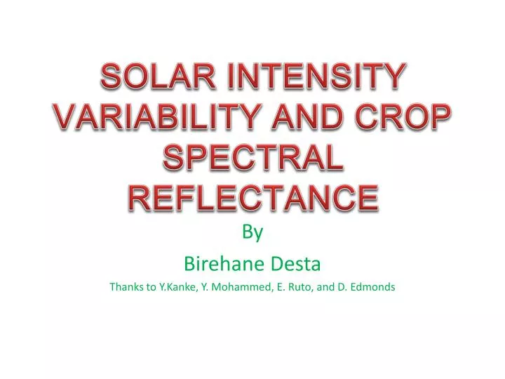 solar intensity variability and crop spectral reflectance